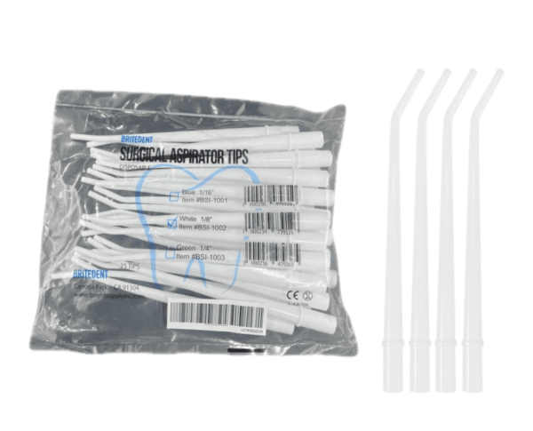 BRITEDENT Surgical Aspirator Tips Medium 1/8 White 25/Pk BSI-1002